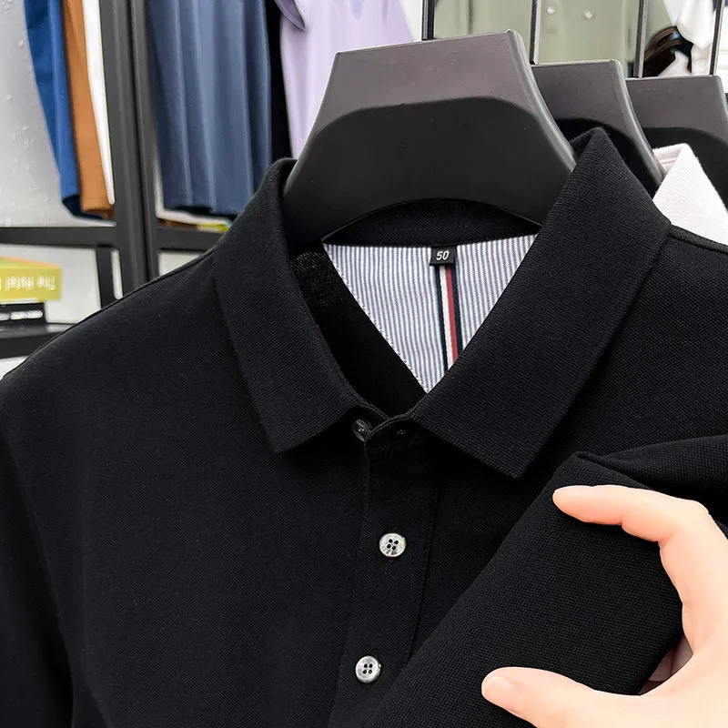 2025 Men's New Solid Color Cotton Casual Polo Shirt