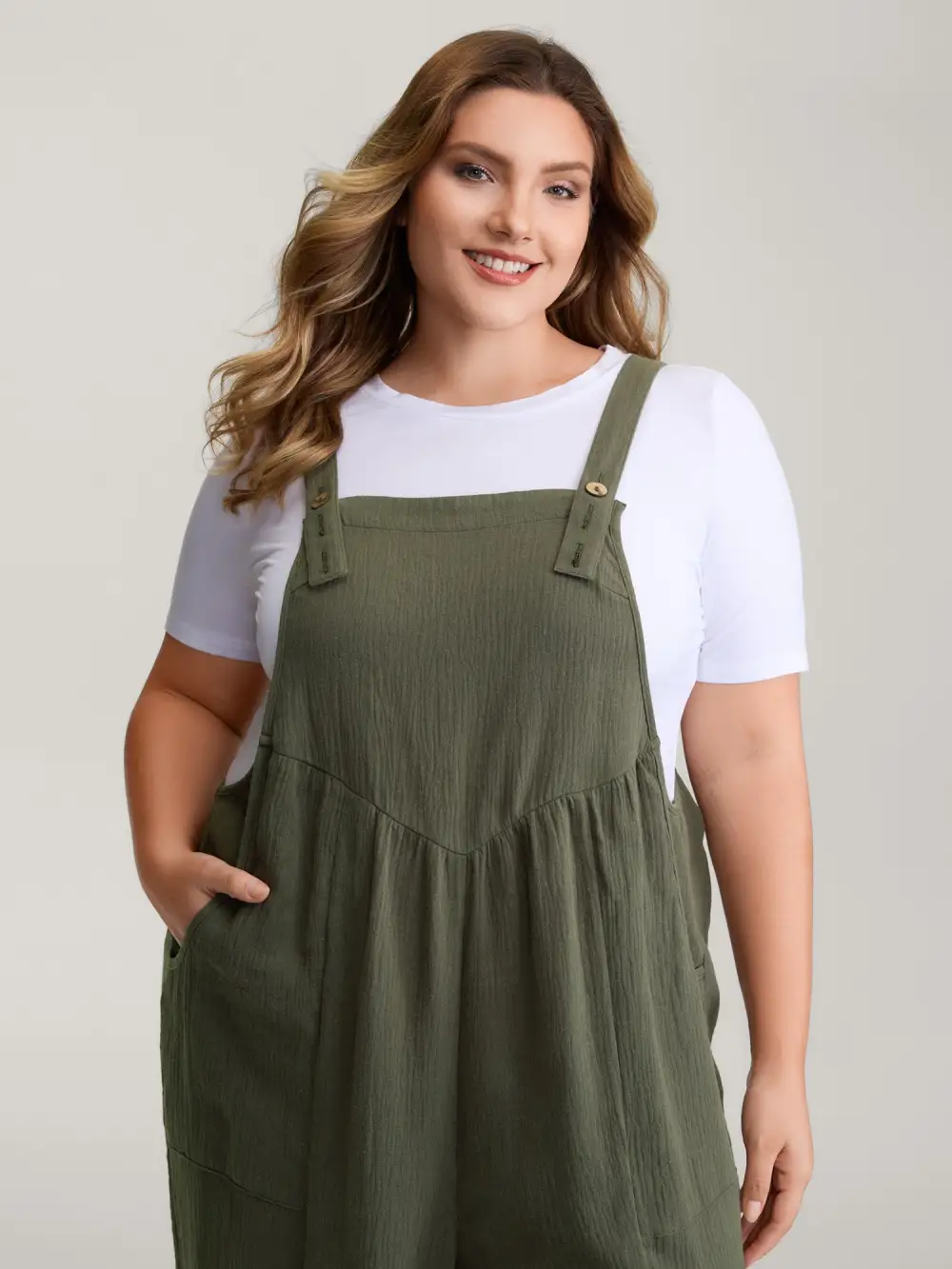 Pure Cotton Shirred Textured Jumpsuit