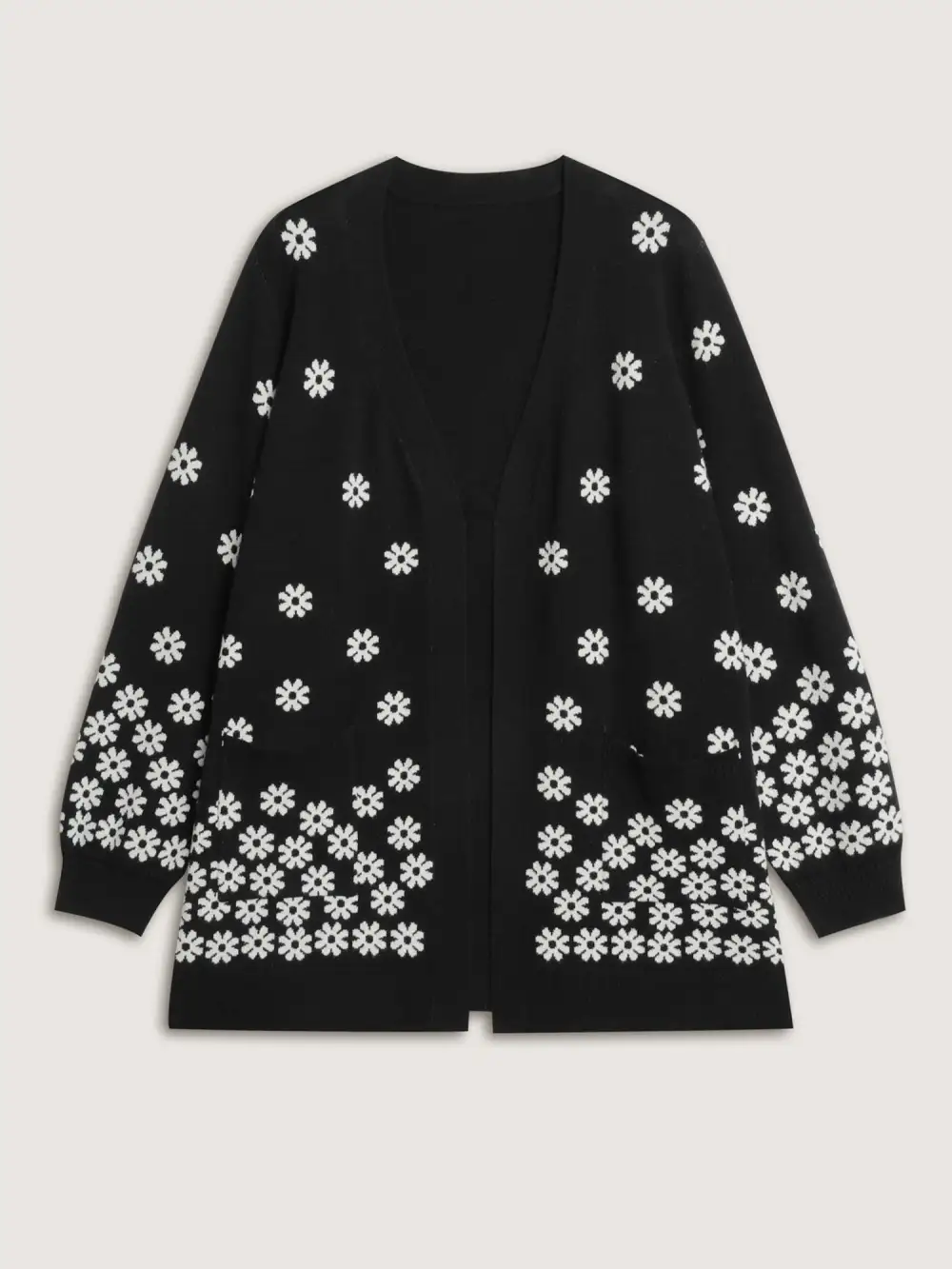 Scattered Floral Pattern Open-Front Cardigan
