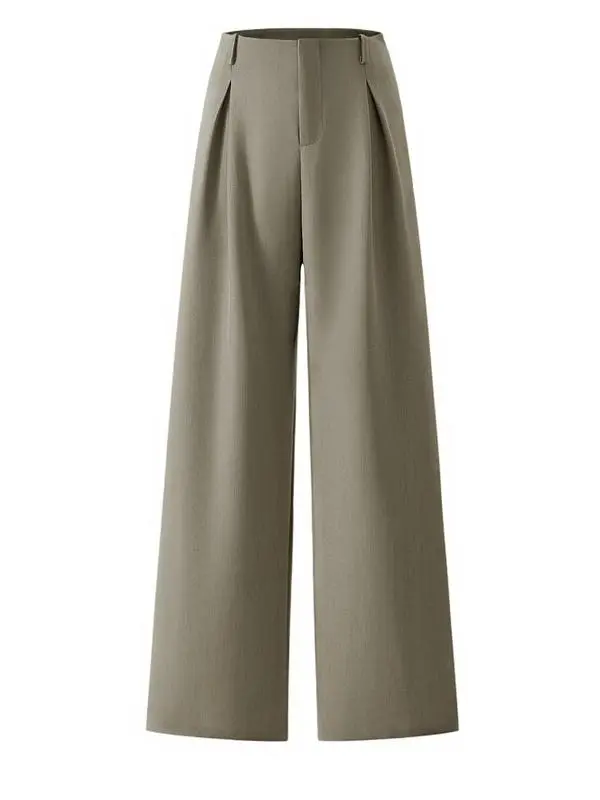 Women's Solid Color Plicated Pocket Wide Leg Pants, Elegant Zipper Fly Trousers for Work Office Business, Ladies Spring & Fall Clothes