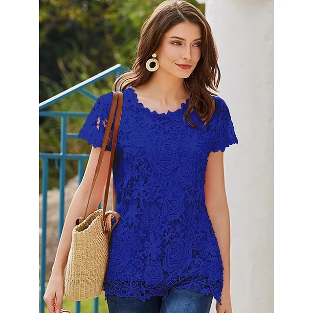 Women's Going Out Tops Blouse Cotton Plain Casual Lace