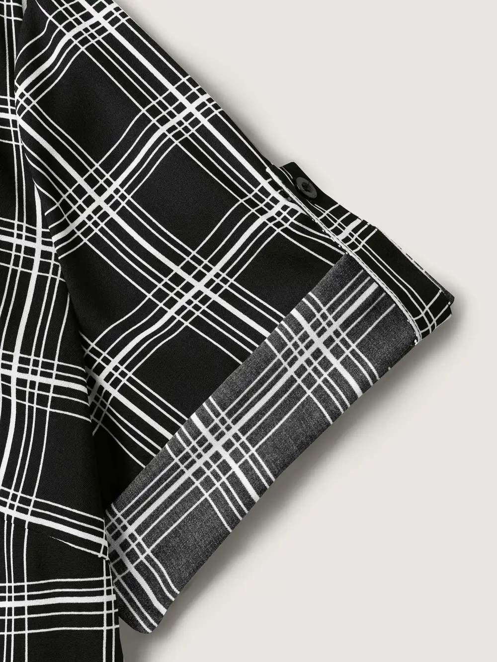 Plaid Print Tab Sleeve Notched Blouse