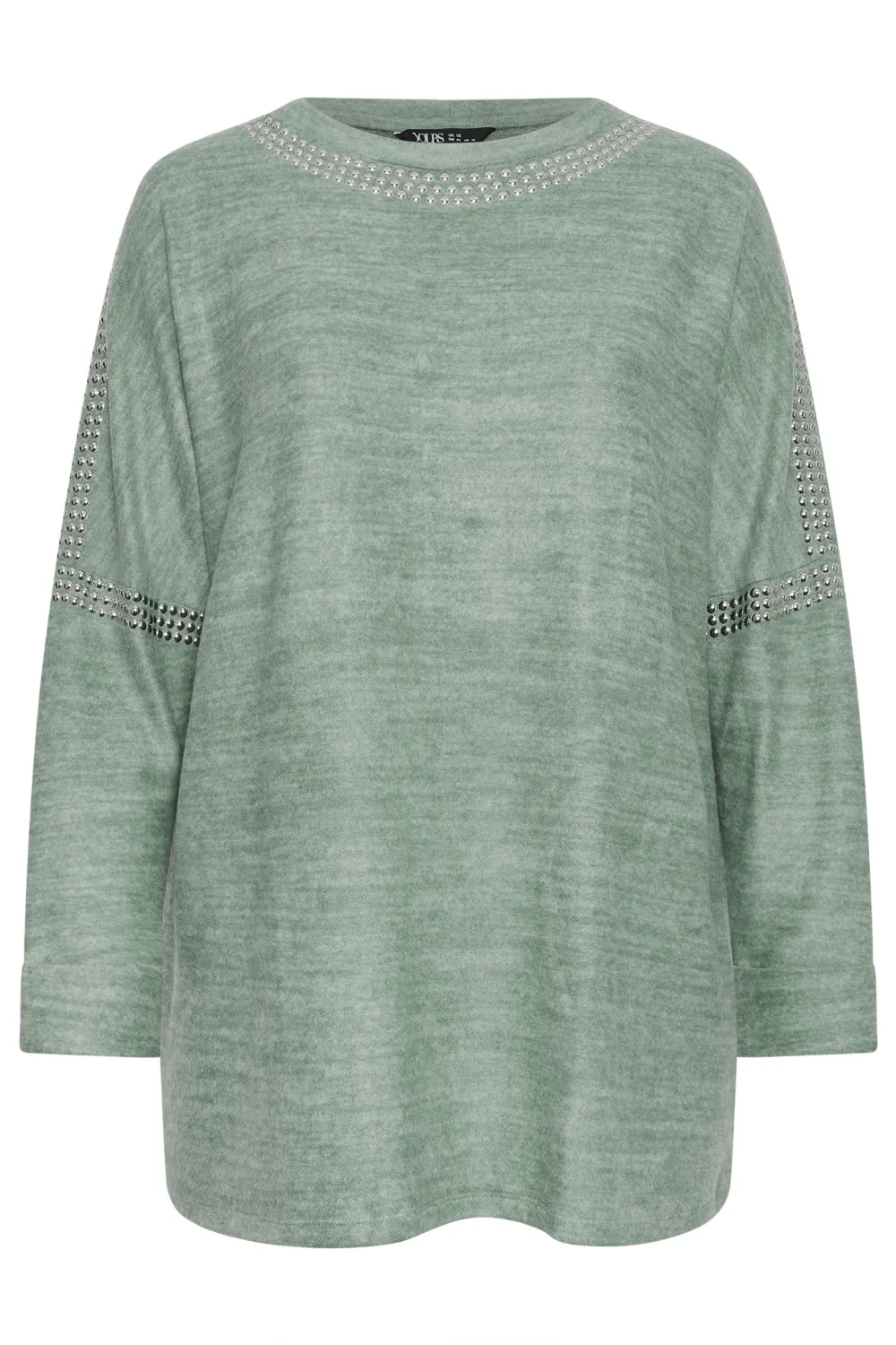 YOURS Curve Grey Stud Neckline Embellished Jumper