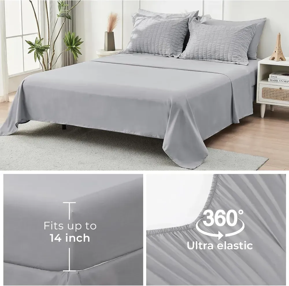 Queen Comforter Set Seersucker 7 Pieces, All Season Luxury Bed in a Bag for Bedroom, Bedding Set with Comforters, Sheets, Pillowcases & Shams, Dark Grey