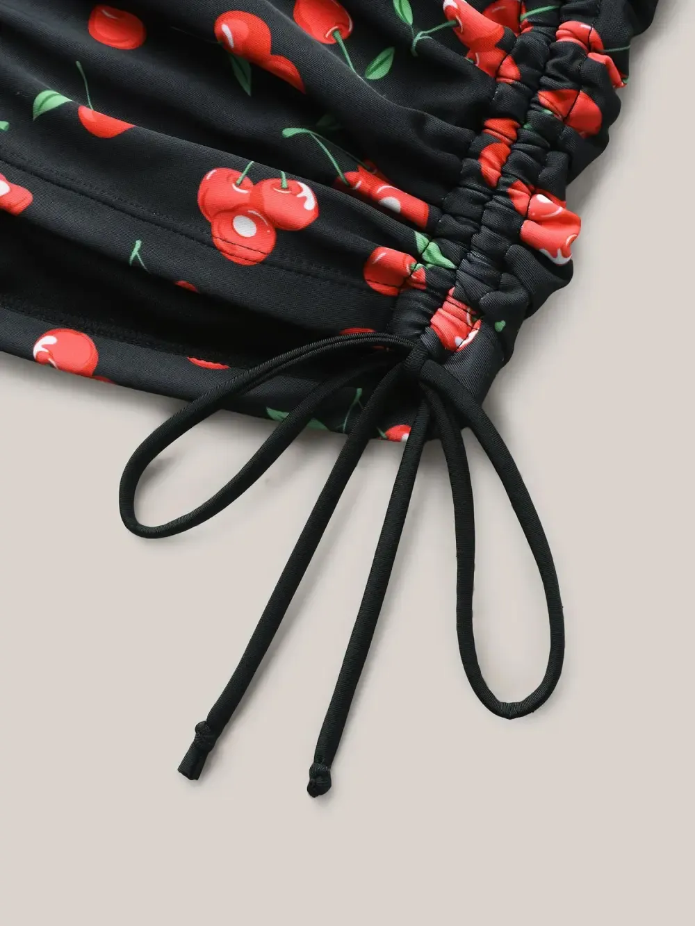 Cherry Print Adjustable Drawstring Swim Bottoms