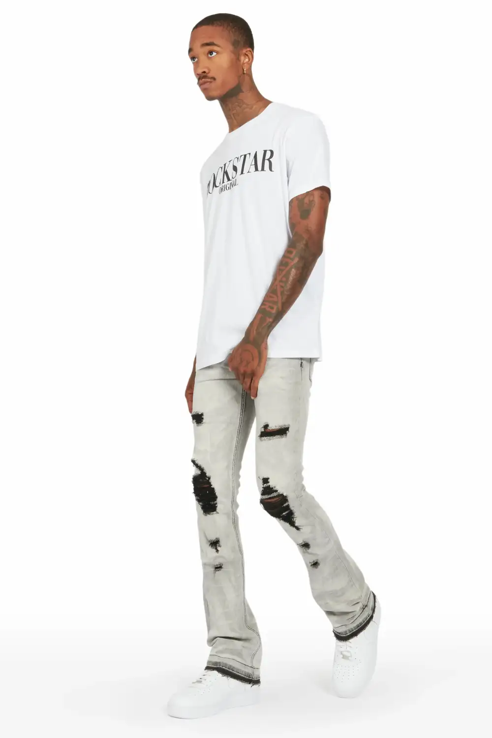 Florence Light Grey Stacked Flare Jean