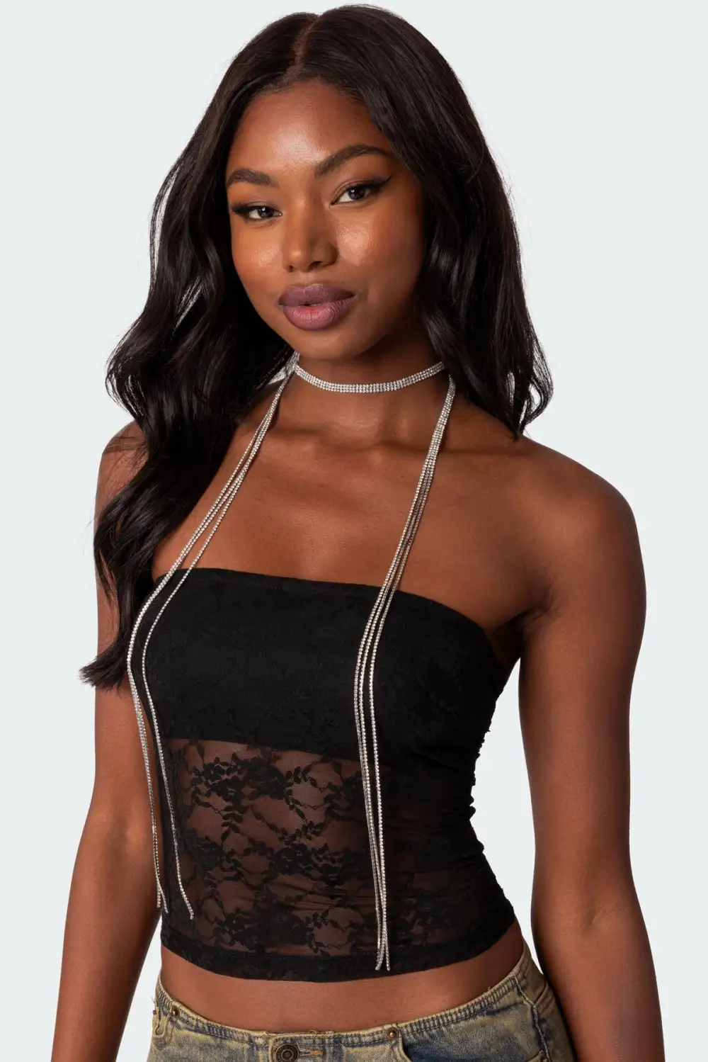 Glam Girl Rhinestone Scarf Necklace