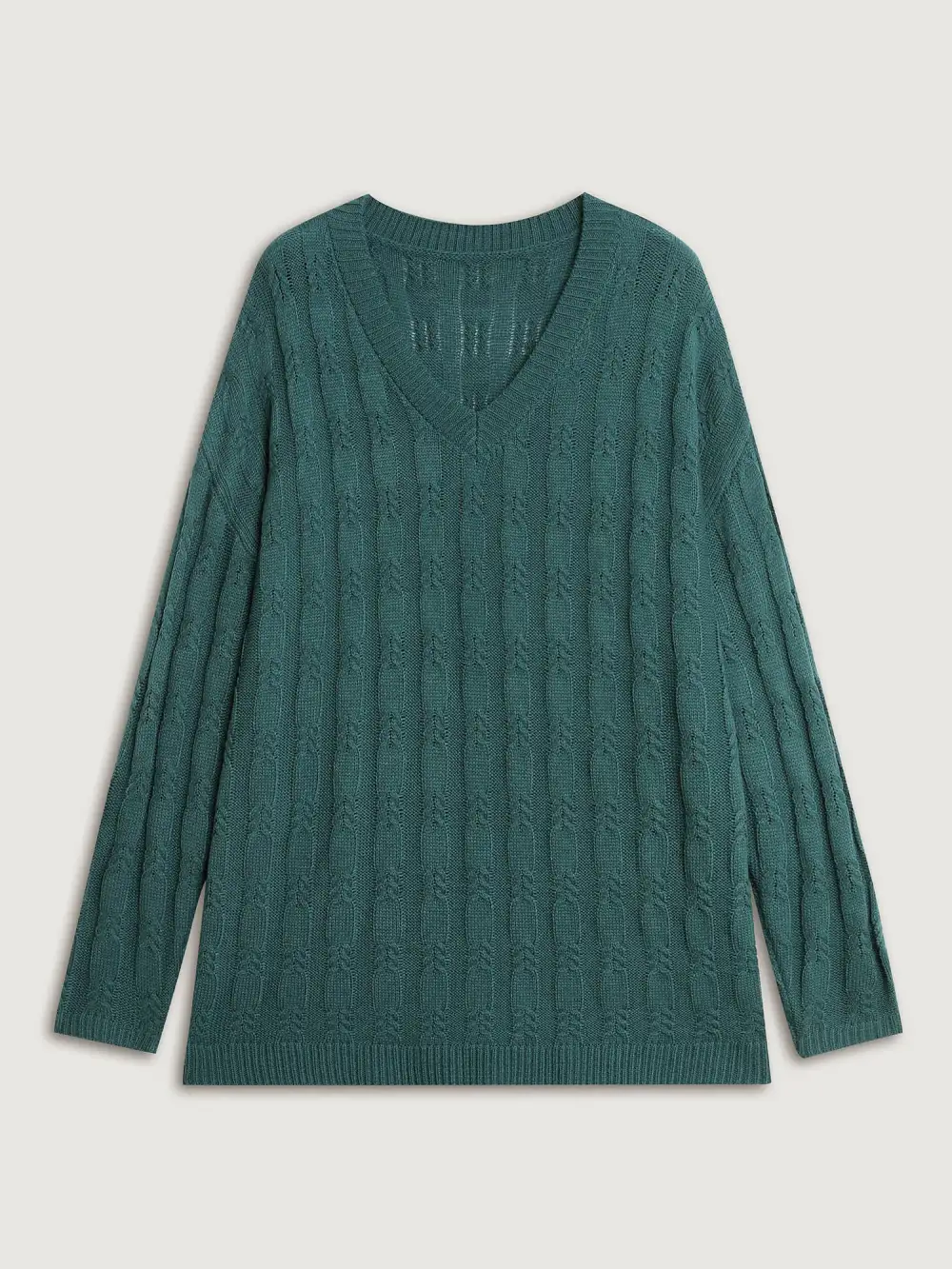 Cable Knit Textured V-Neck Pullover
