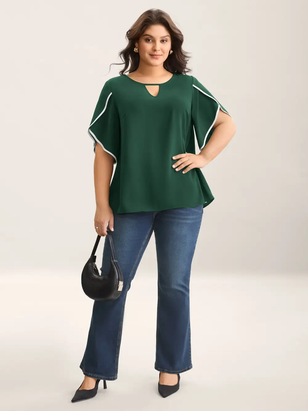 Color Contrast Petal Sleeve Shirt