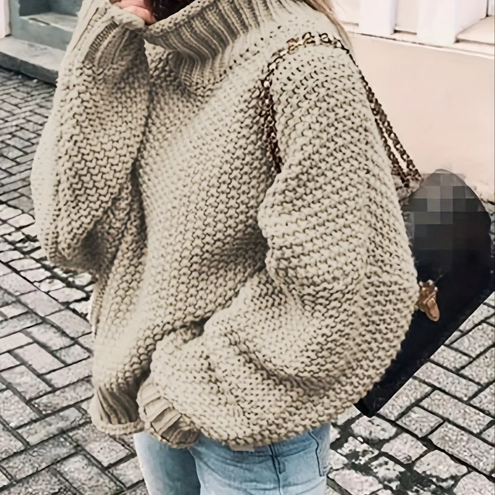Solid Turtle Neck Pullover Sweater, Casual Long Sleeve Sweater For Fall & Winter, Women's Clothing