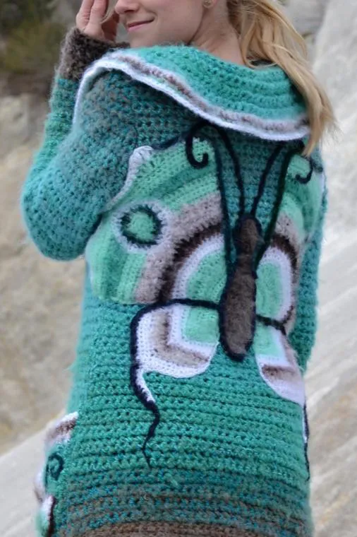 Women Long Sleeve Butterfly Plus Size Outwear - Green