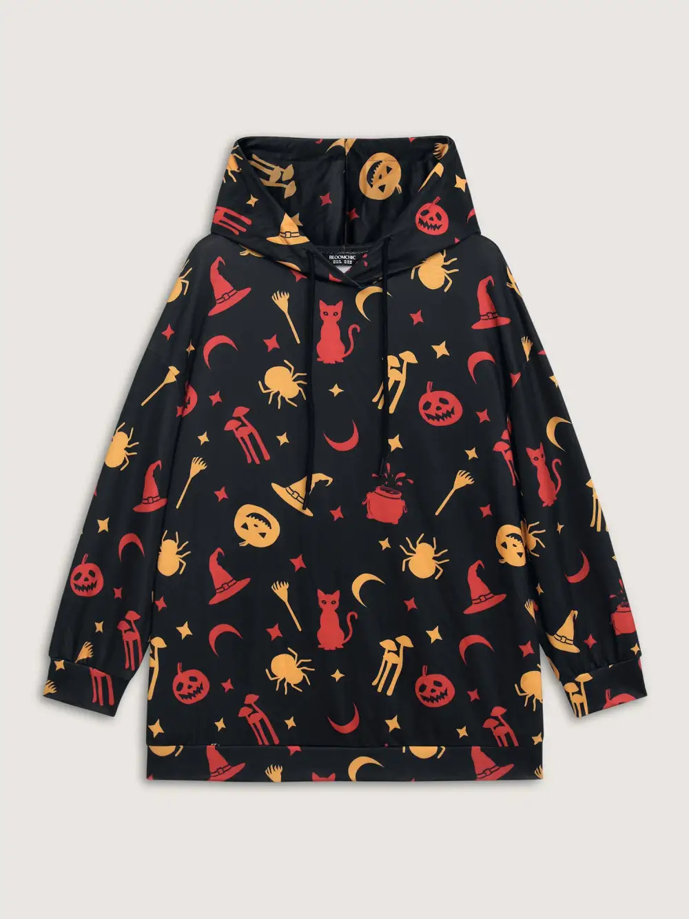 Witchy Pumpkin Print Neck Tie Hoodie