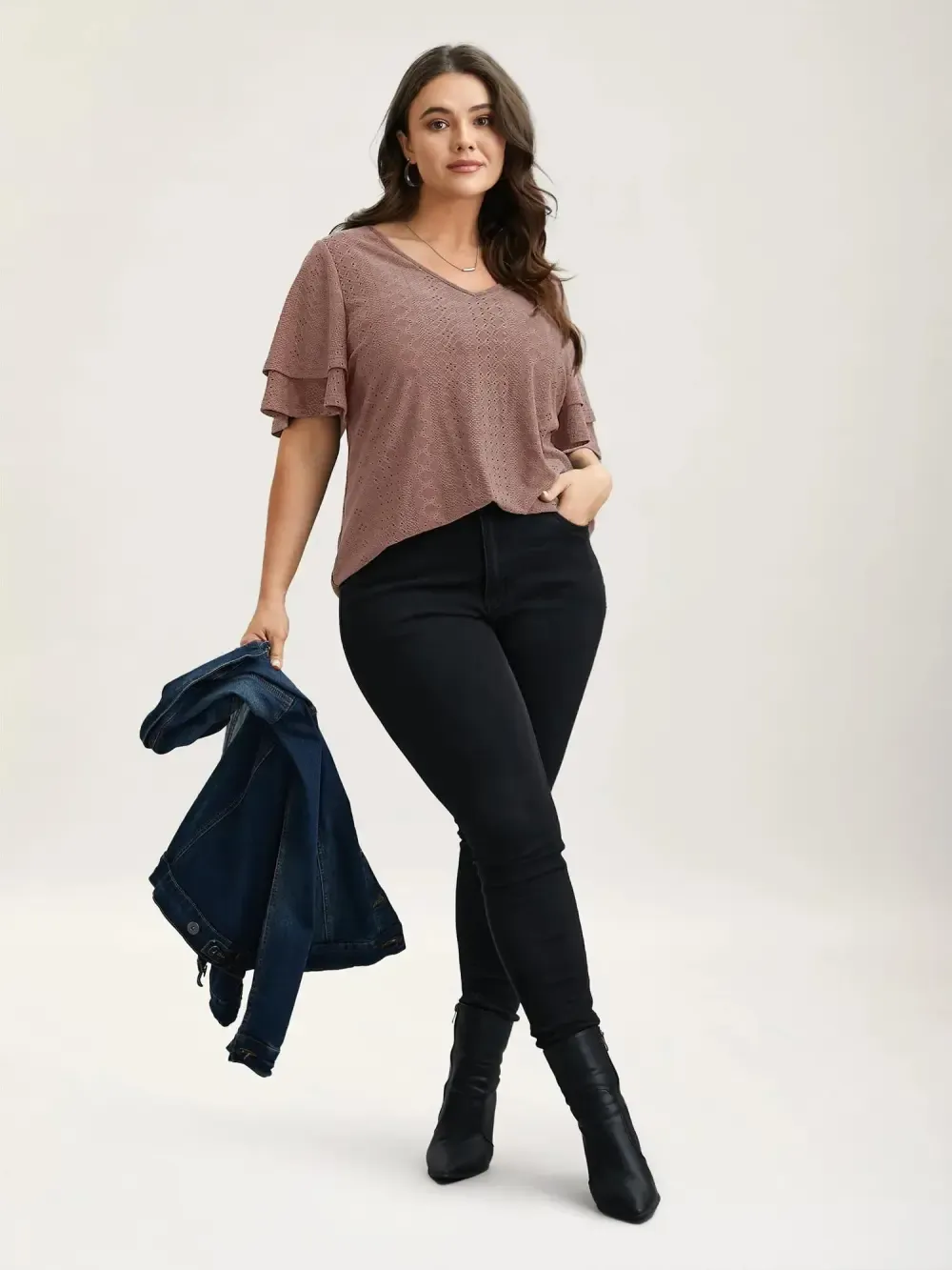 Jacquard Textured Lotus Leaf Sleeve Top