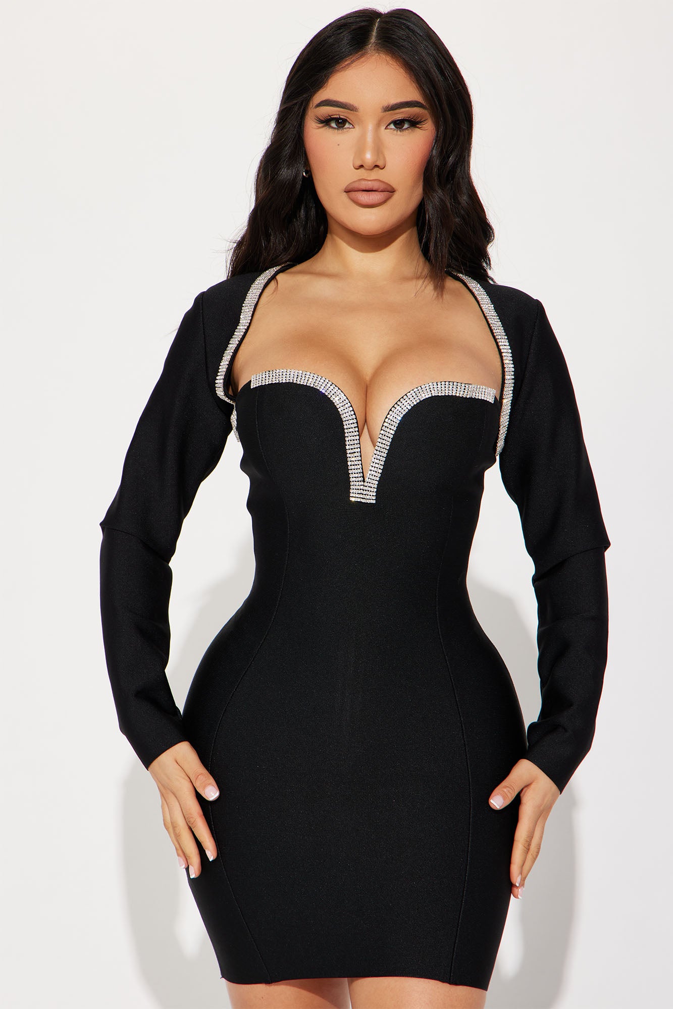 Rachel Embellished Mini Dress - Black