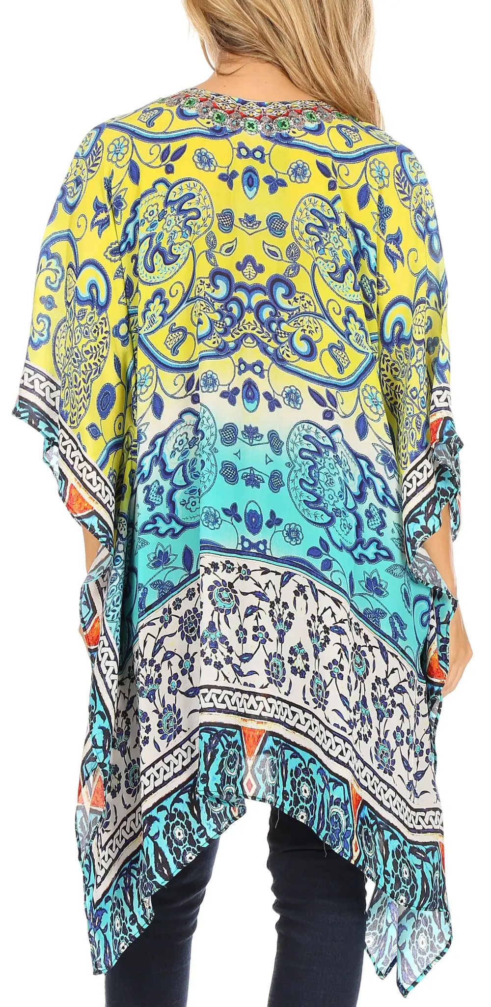 Women's Caftan Poncho Cover up V neck Top Lace up With Rhinestone
