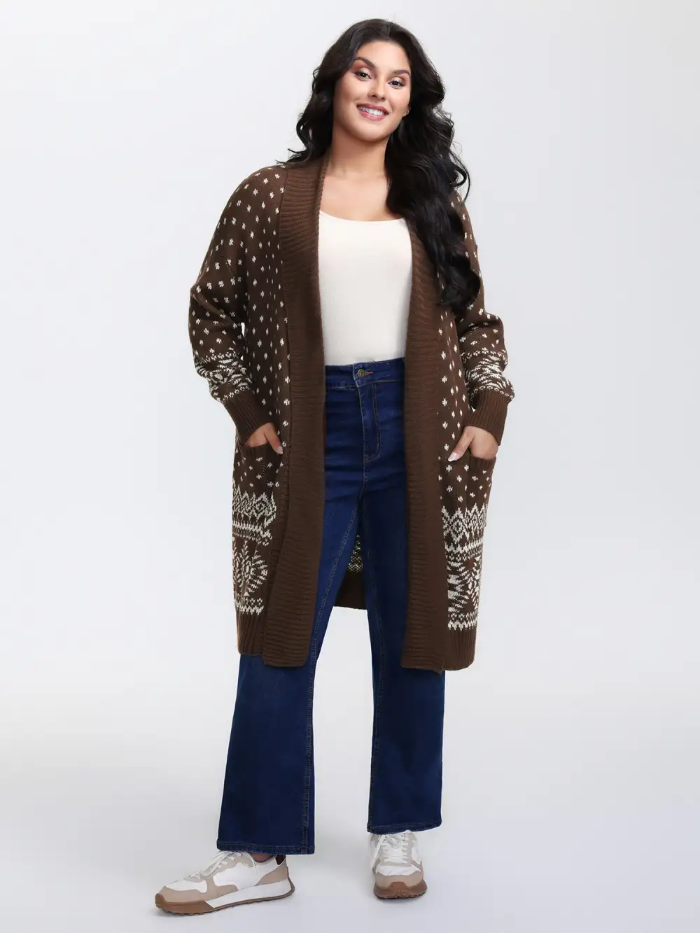 Polka Dots Kimono Collar Knit Cardigan