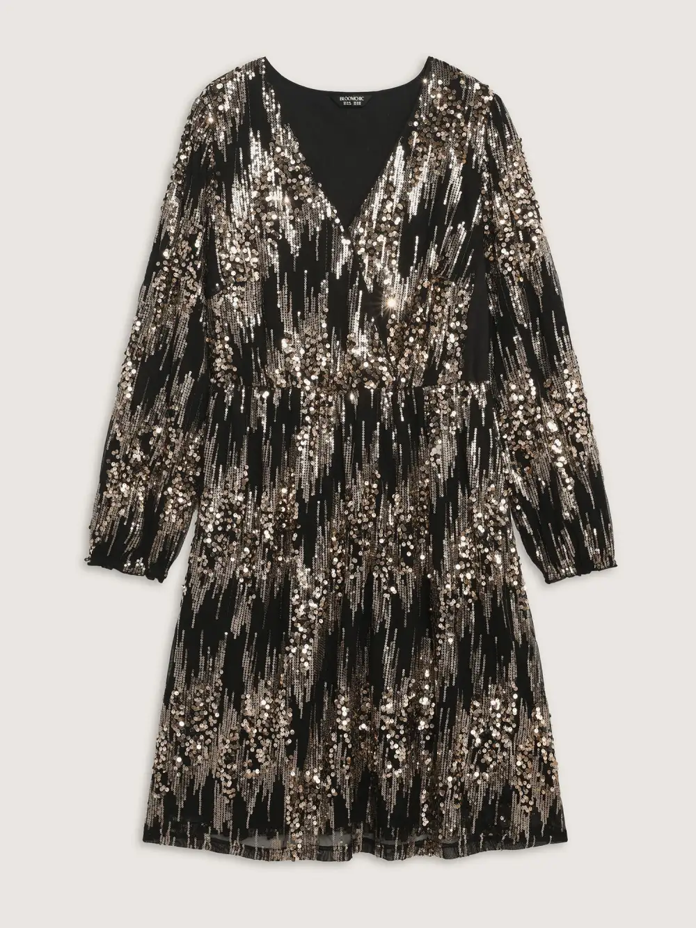 Shimmery Gold Silver Sequin Wrap Party Dress