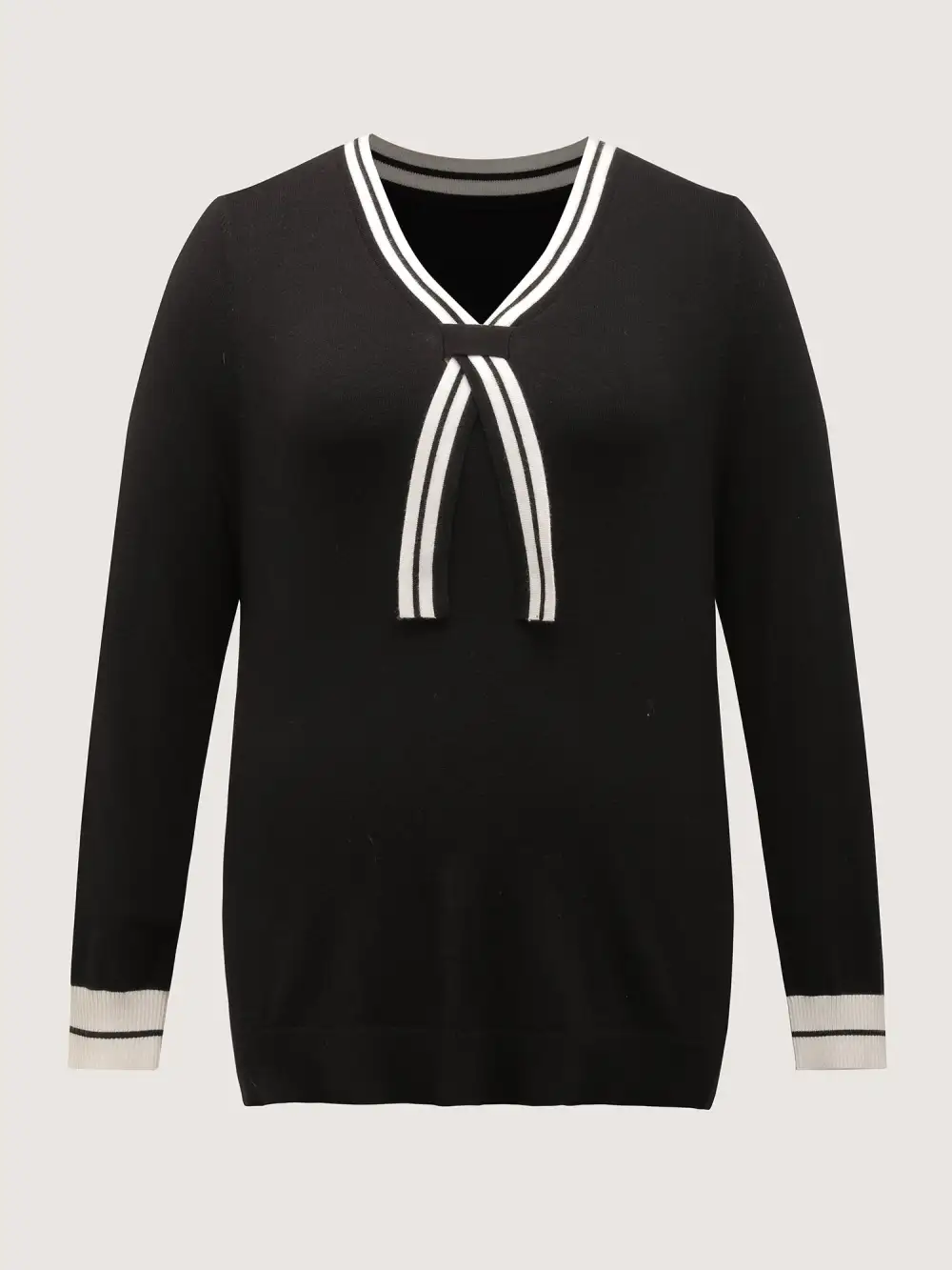 V-Neck Contrast Long Sleeve Pullover