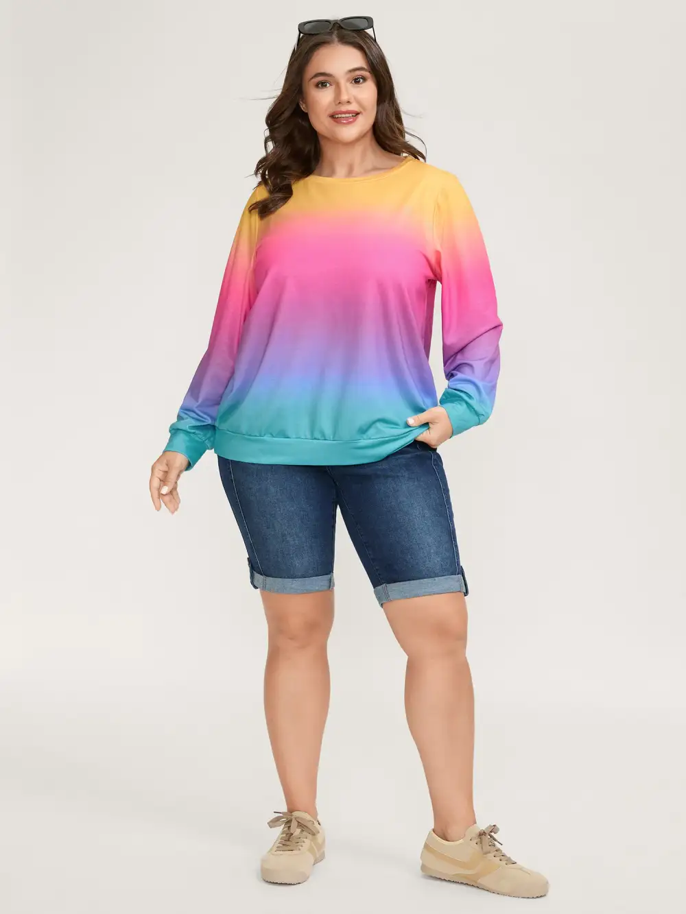 Ombre Gradient Elastic Hem Sweatshirt
