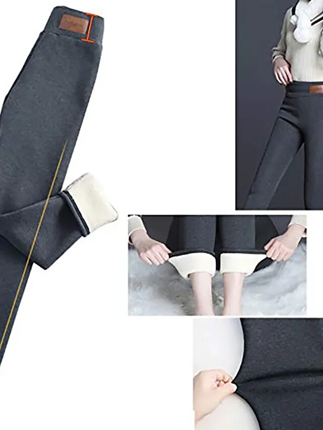 Women‘s Fleece Lineds Leggings Warm Micro-elastic High Waist Basic Casual Daily Black Gray S M Fall & Winter
