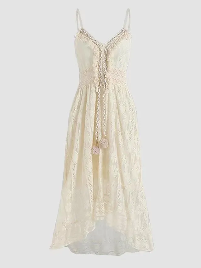 Women's Party Dress Lace Dress Casual Dress Holiday Dress Long Dress Maxi Dress White Beige Sleeveless Print Lace Summer Spring V Neck Basic