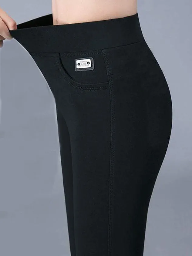 Casual Plain Autumn Lightweight Jersey Mid Waist Standard H-Line Regular Size Leggings for Women