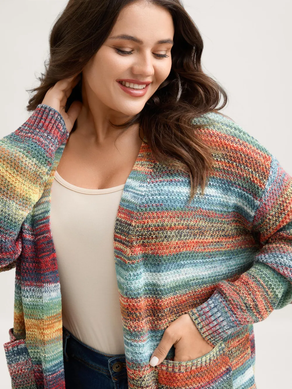 Gradual Color Change Textured Knit Cardigan