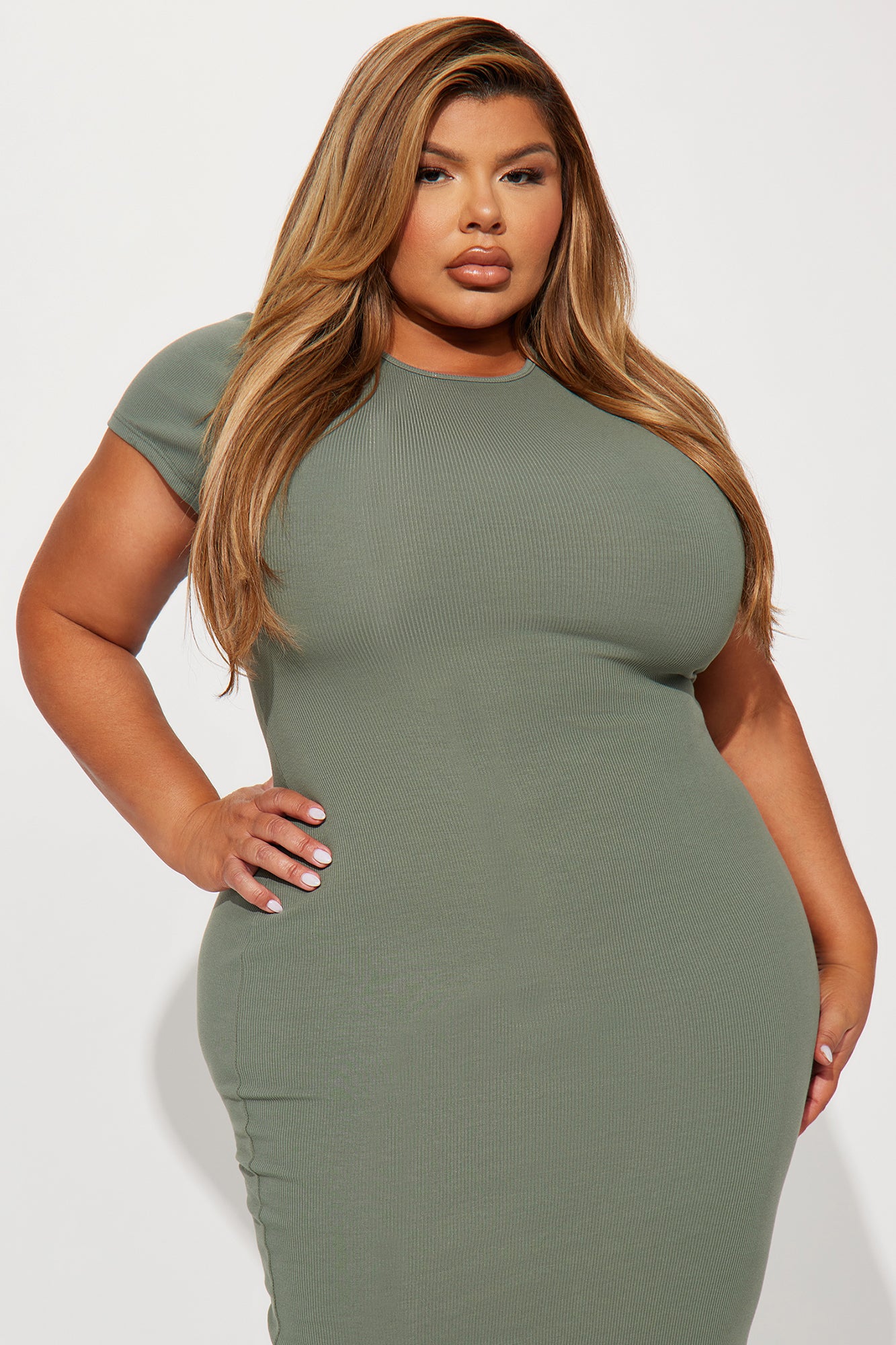Snatch Me Up Ribbed Midi Dress - Olive