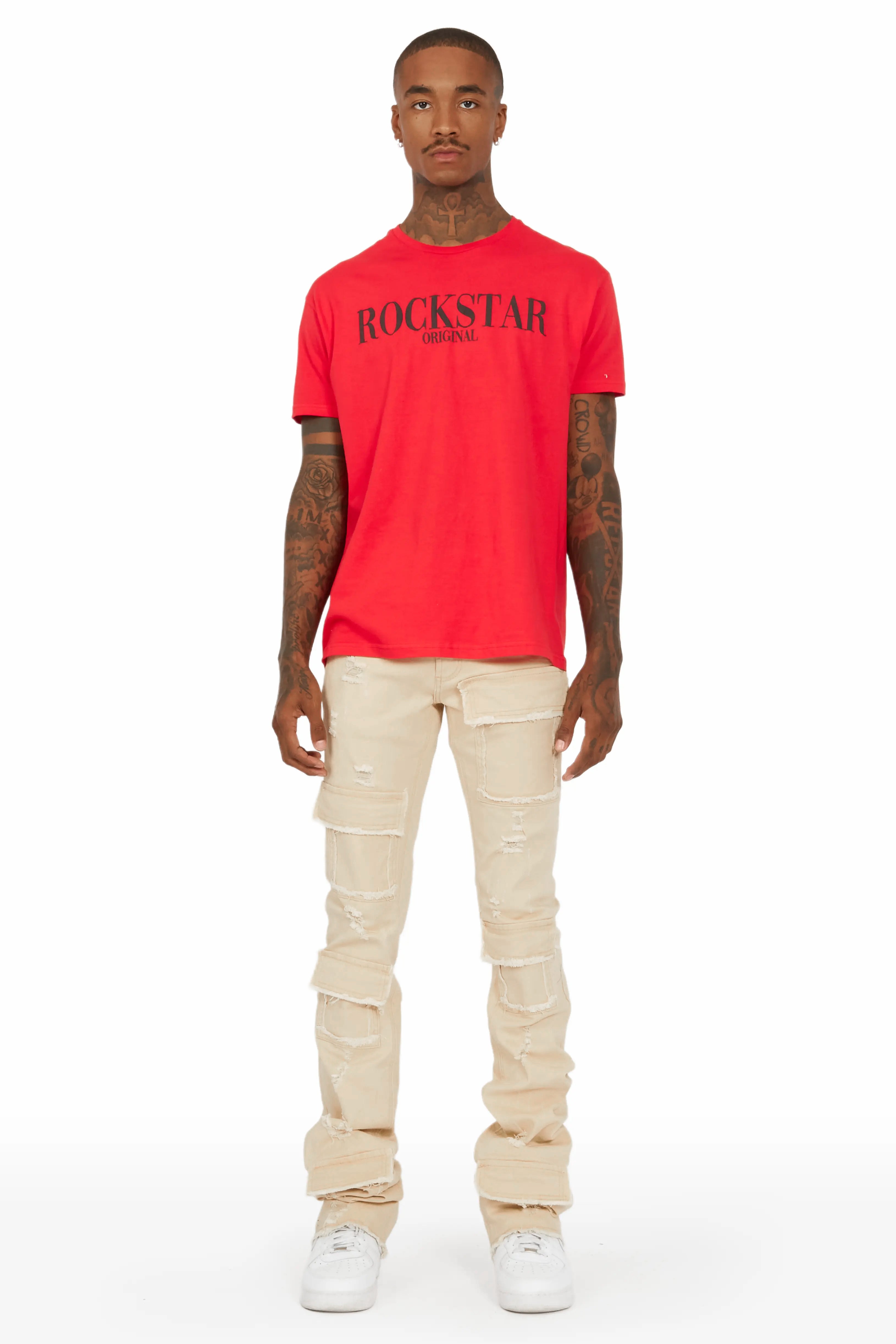 Petrus Beige Super Stacked Flare Jean