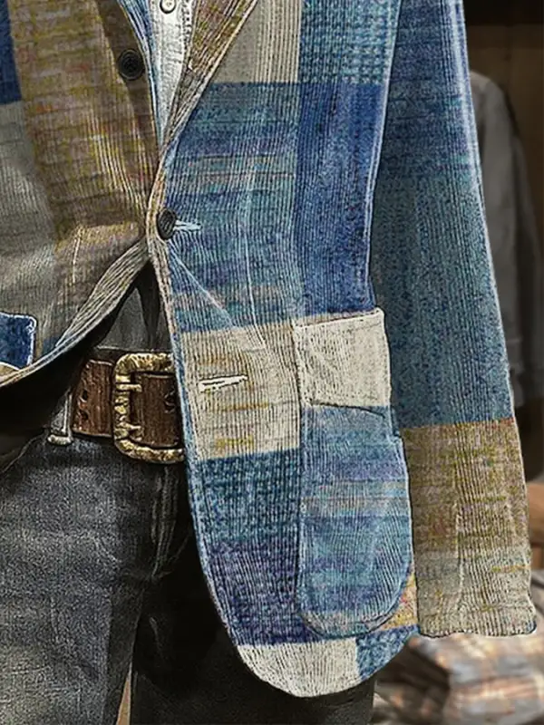 Men's Casual Retro Color Block Corduroy Jacket