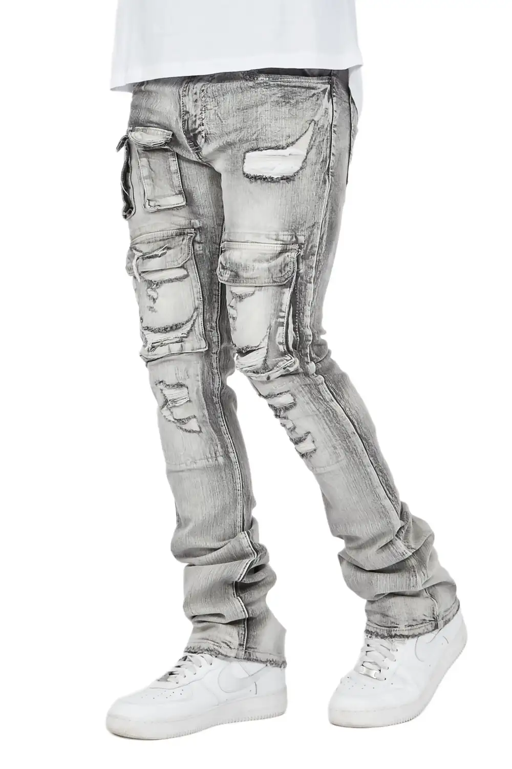 Kale Grey Cargo Stacked Flare Jean