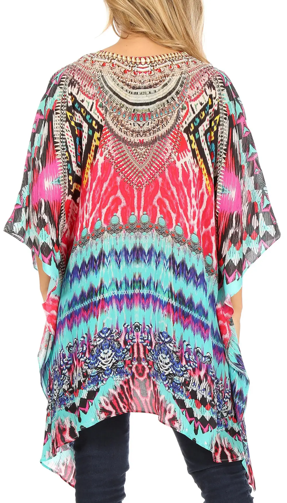 Women's Caftan Poncho Cover up V neck Top Lace up With Rhinestone