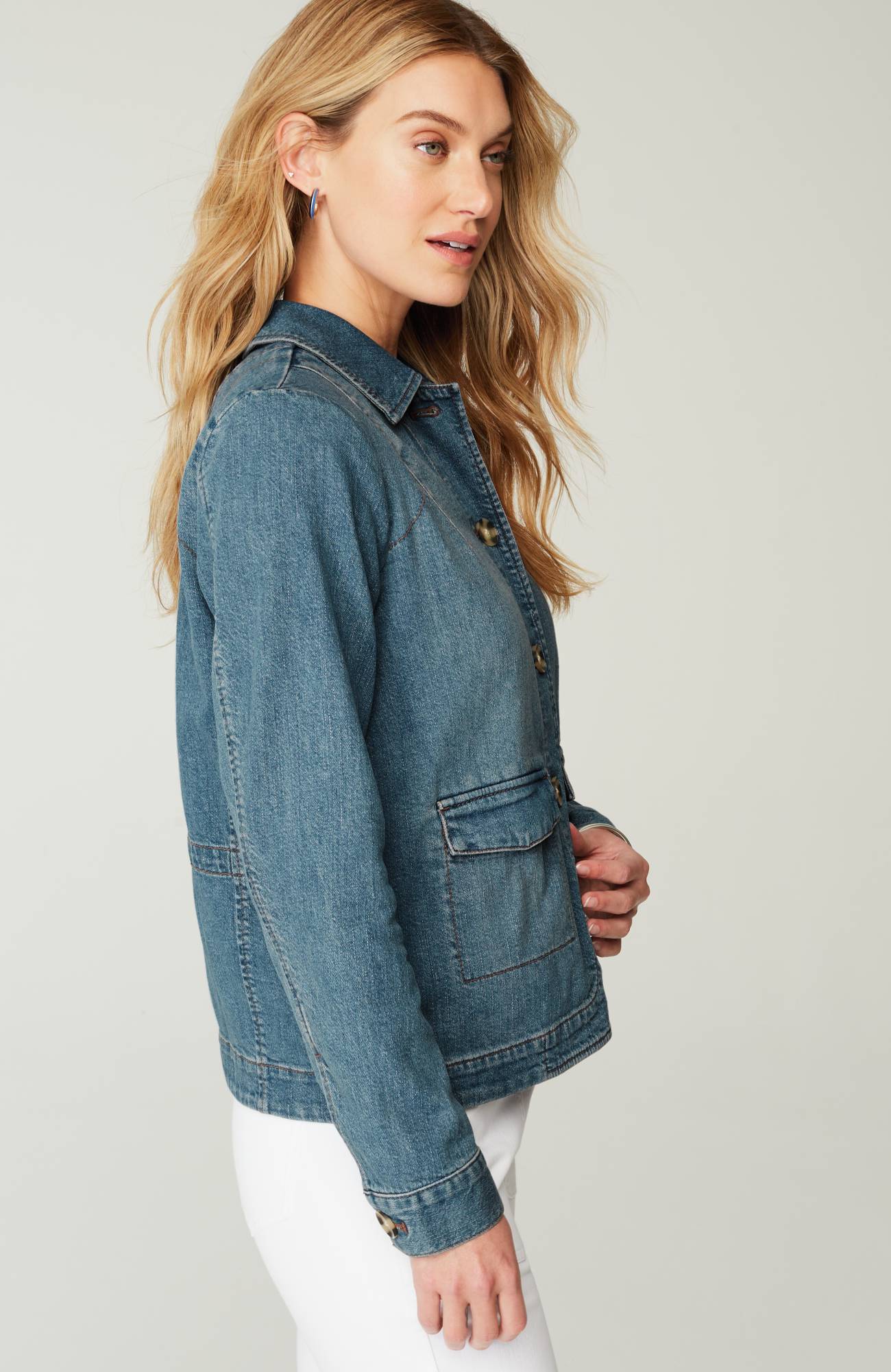 Curved-Hem Denim Jacket