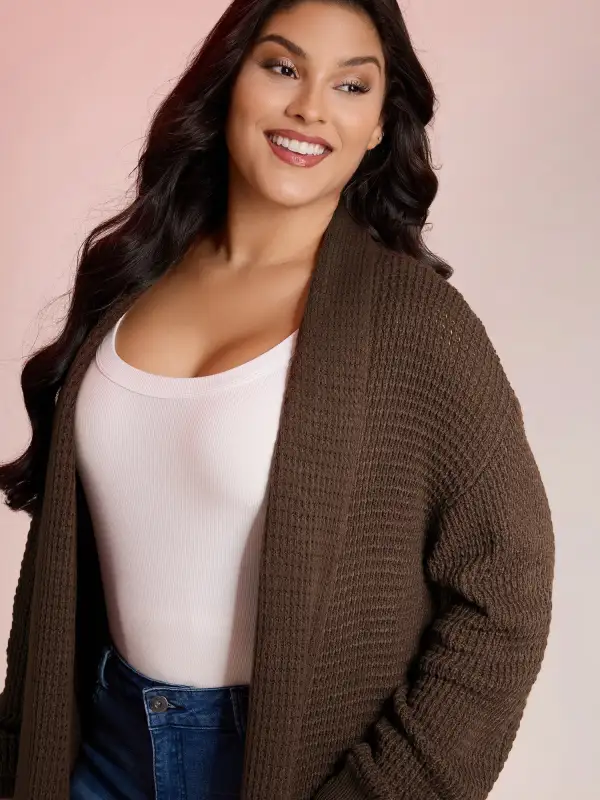 Folded Collar Pockets Slit Knit Cardigan