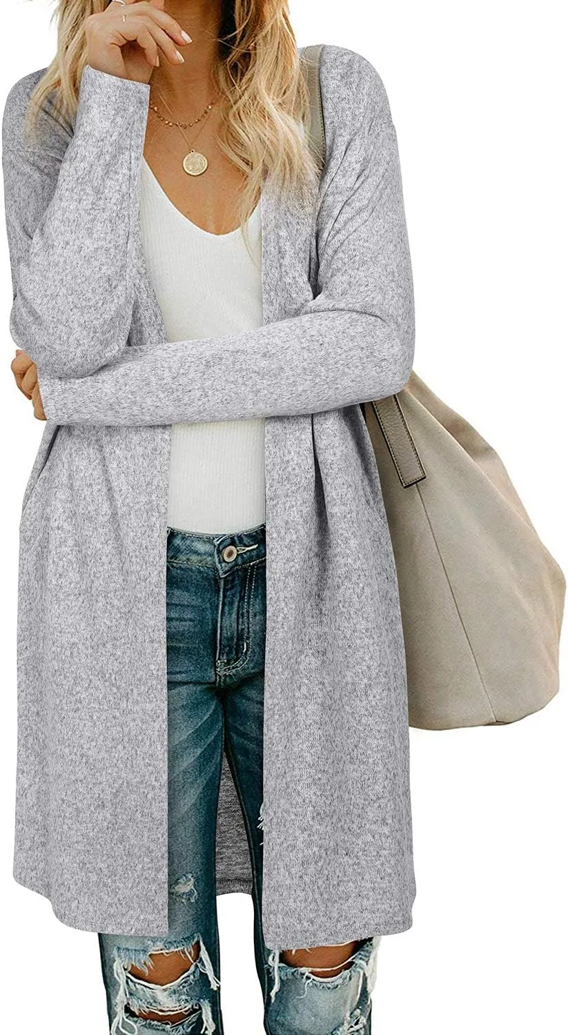 Women's Open Front Cardigan Shirt with Pockets Long Sleeve Lightweight Coat