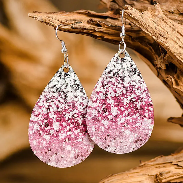 Gradient Glitter PU Leather Earrings - Pink