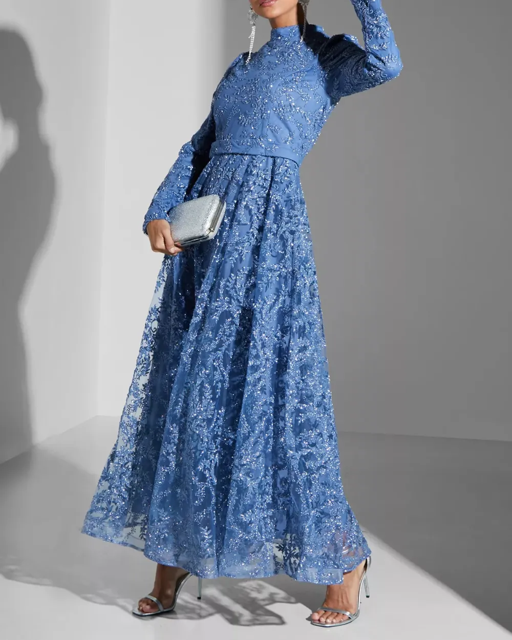 Shimmer Lace Long Sleeves Dress