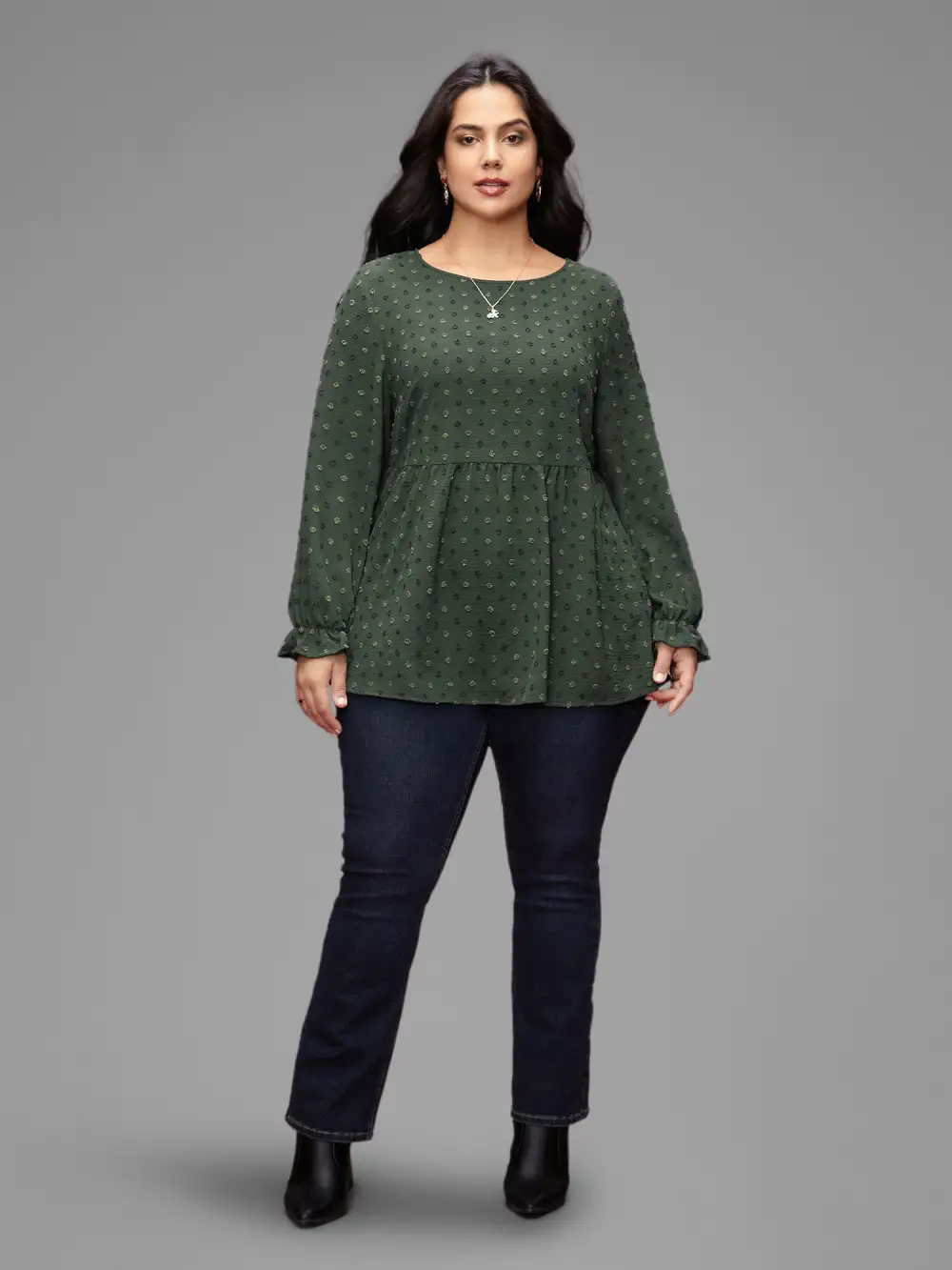 Textured Dot Elastic Cuffs A-line Blouse