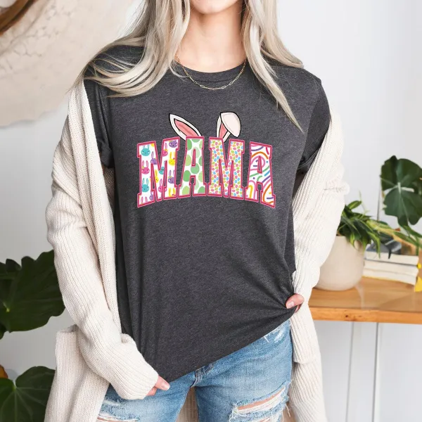 Easter Mama Printed Round Neck Short Sleeve T-Shirt