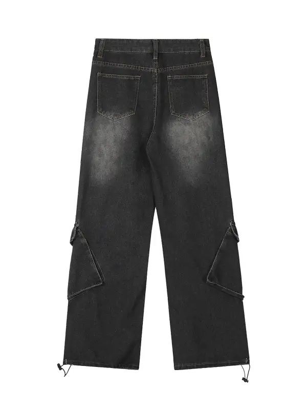 Washed Distressed Workwear Hip-Hop Jeans