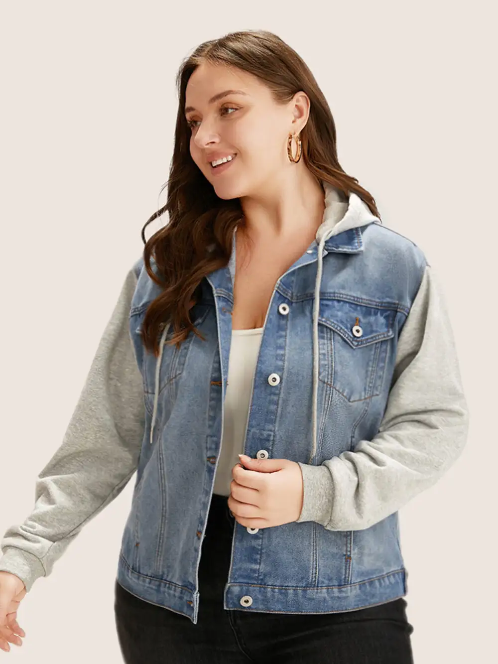 Hooded Patchwork Flap Pocket Denim Jacket