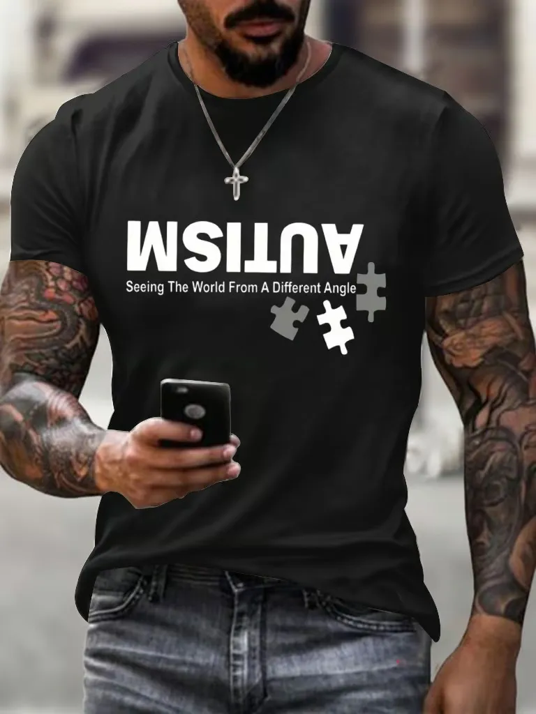 Men'S T-Shirt Men'S Retro Autism: Seeing The World From A Different Perspective Printed Round Neck T-Shirt