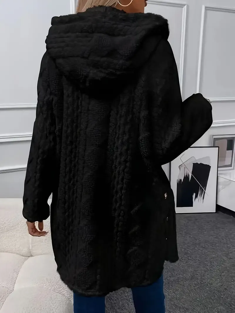 Luxurious Faux Fur Teddy Coat - Elegant Long Sleeve Split Side Hooded Outwear for Women - Soft, Warm, and Chic Winter Clothing