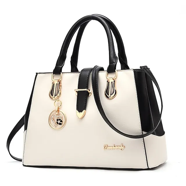Women's Handbag Crossbody Bag Satchel Top Handle Bag PU Leather Daily Zipper Chain Solid Color Color Block Wine Black White