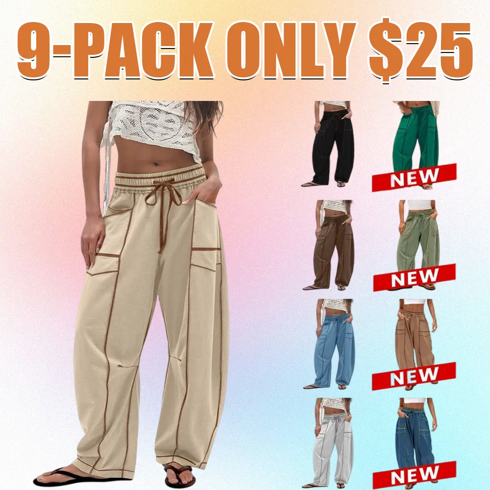 Womens Baggy Barrel Pants Wide Leg Lounge Drawstring Sweatpants with Pockets
