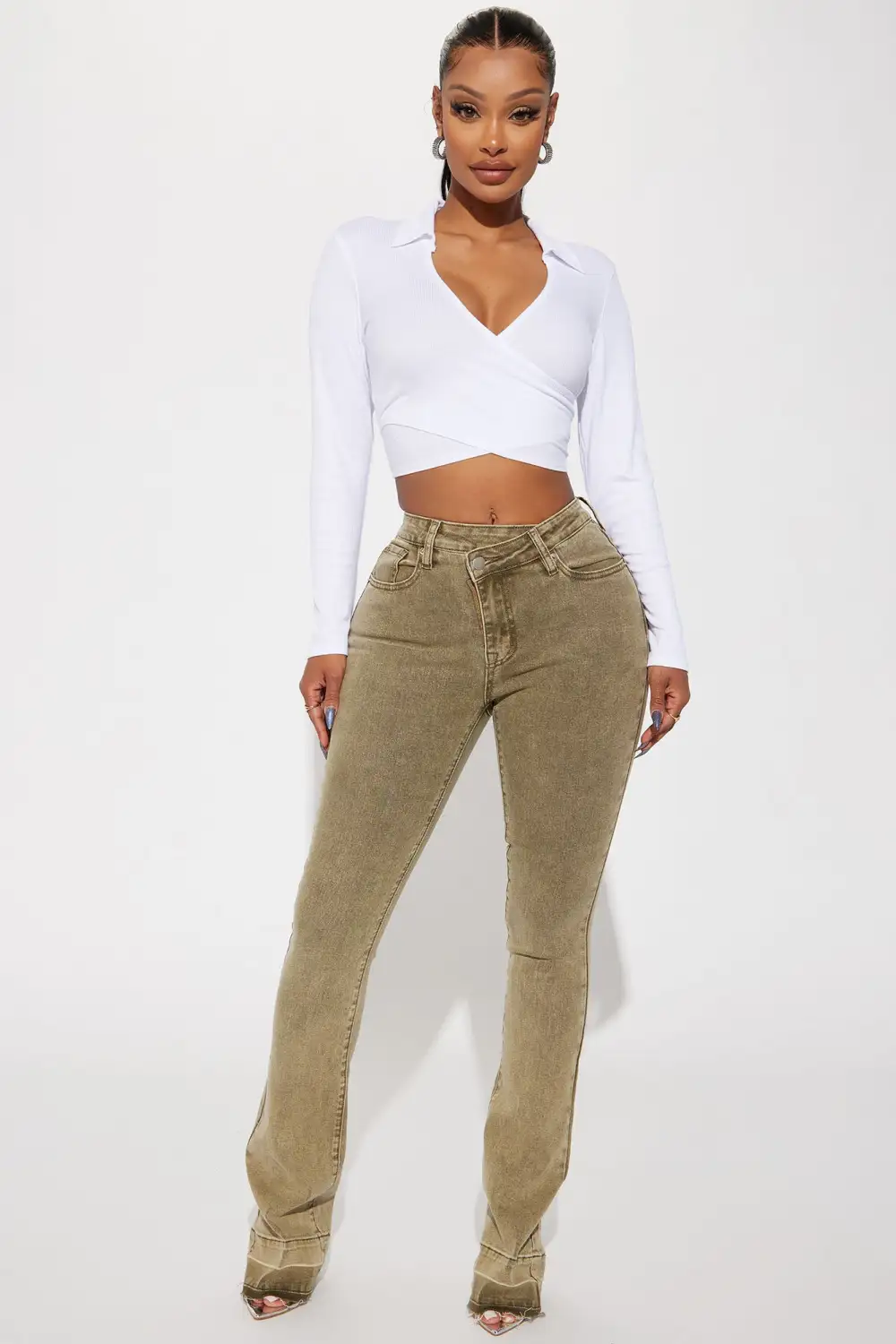 Monica Long Sleeve Wrap Top - White