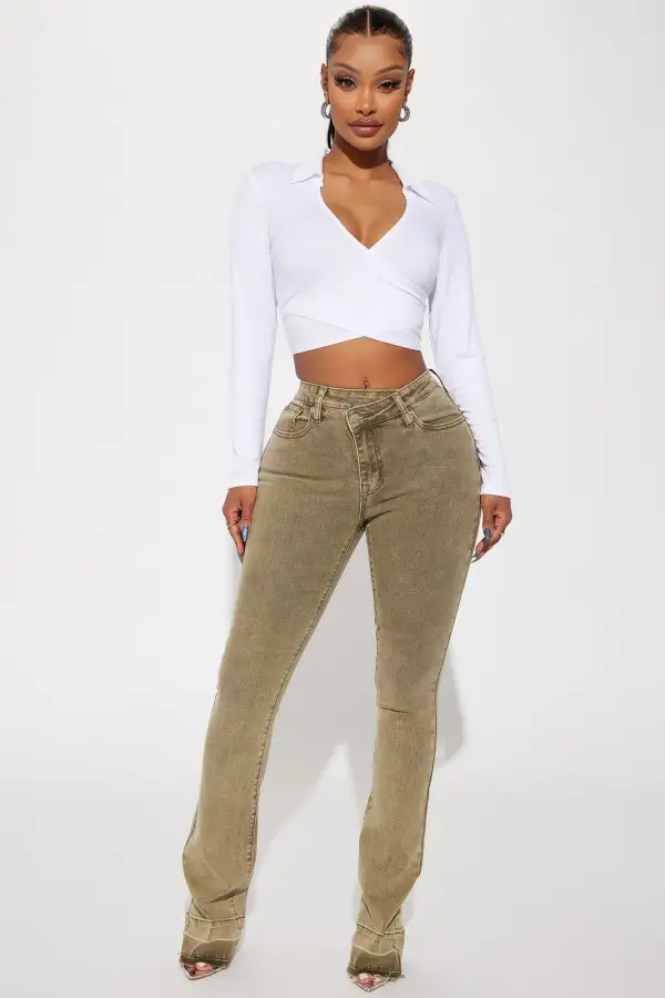 Monica Long Sleeve Wrap Top - White