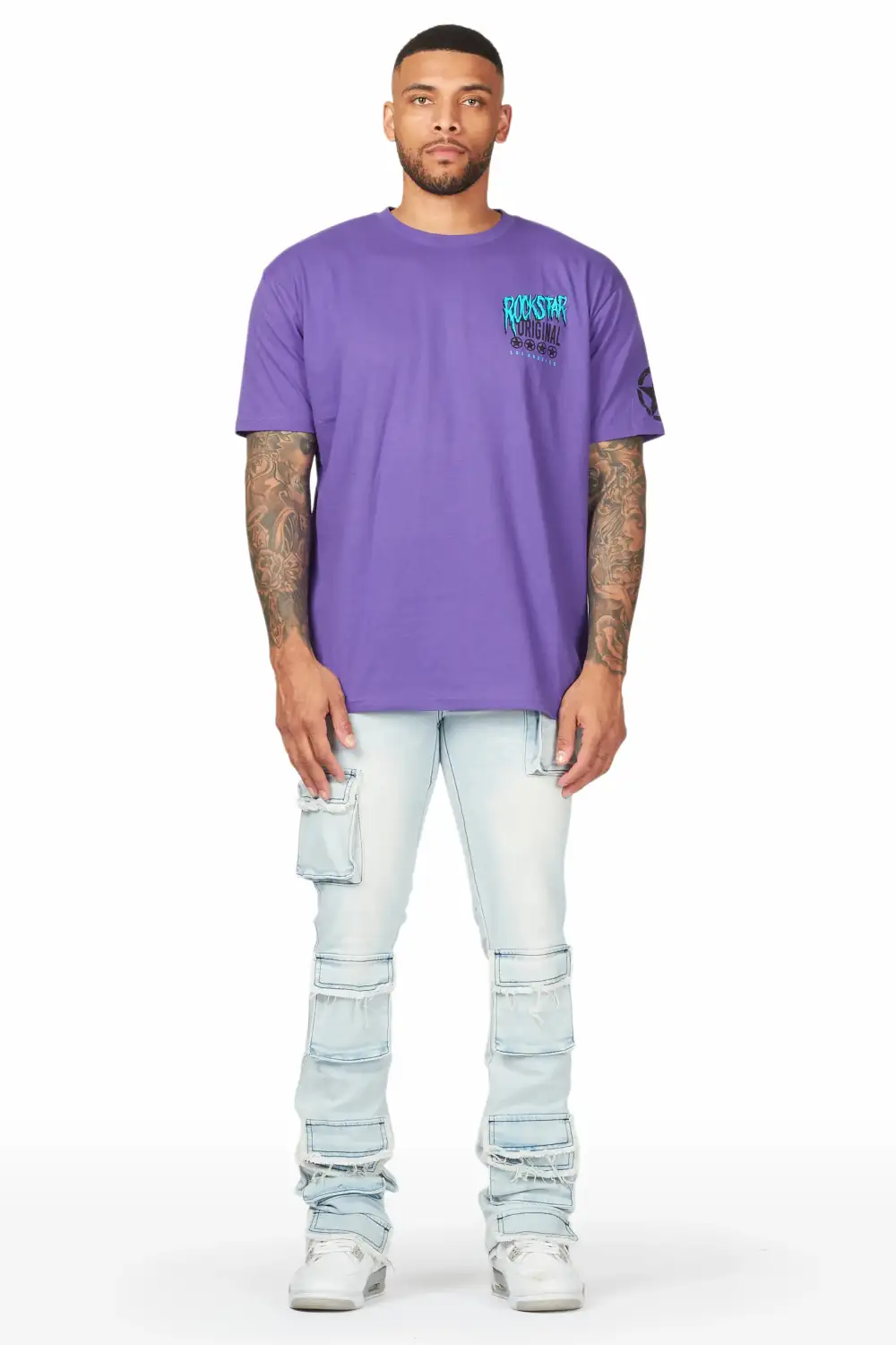 Zander Blue Stacked Flare Cargo Jean