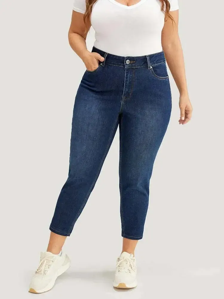 5 Packs-Very Stretchy High Rise Dark Wash Cropped Jeans
