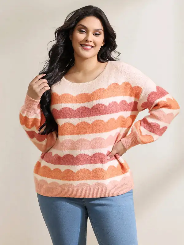 Cloudy Stripes Contrast Balloon Sleeve Pullover